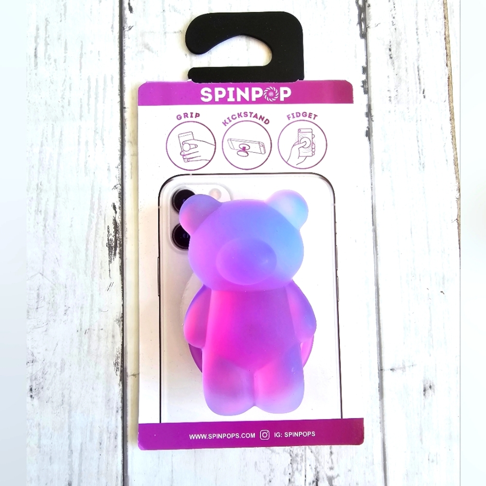 Spinpop Fidget Purple Pink Matte Teddy Gummy Bear Popsocket Shine Shifting